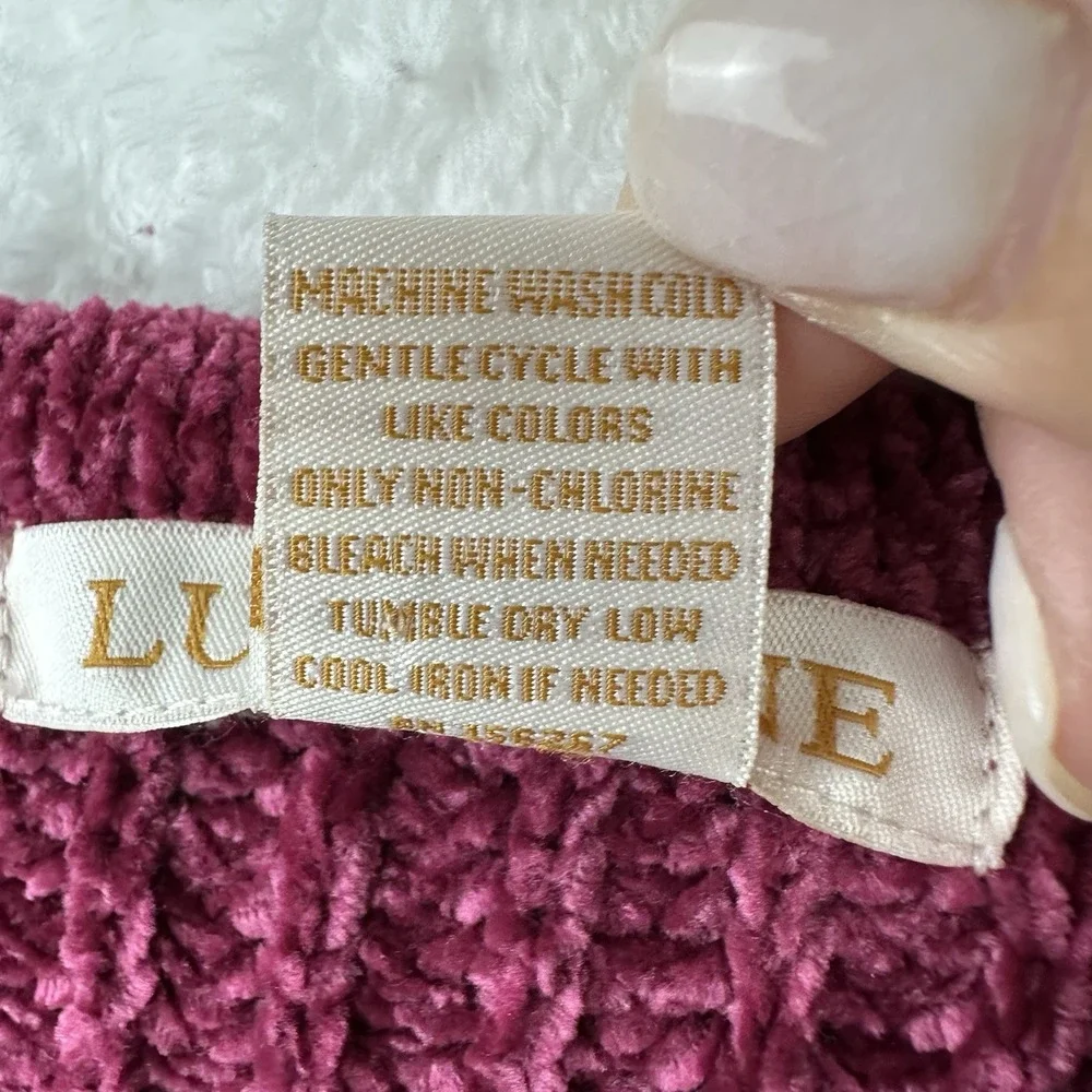 Luv Lane NWT Womens Long Sleeve Pullover Sweater Chenille Size S Dark Pink